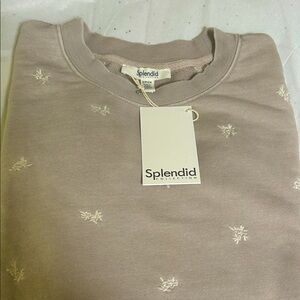 Splendid Taupe Sweatshirt with White Embroidery